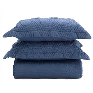 Colcha Queen Size 200 Fios Corttex Prisma 3 Peças Azul