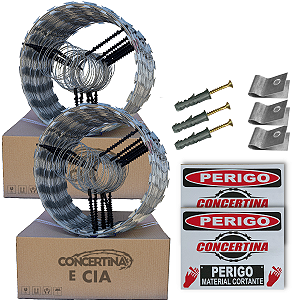 Concertina  Eletrificada Dupla Clipada 30cm Para 20 Metros com kit instalação