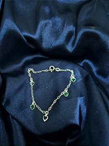 Pulseira Pingentes de Coração c/ Detalhes Verdes