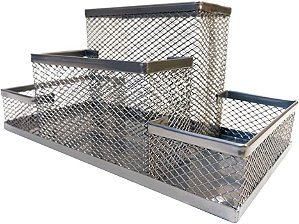 Organizador de Mesa Porta Lápis Caneta Metal Prata