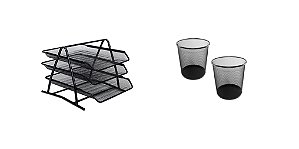 Kit Porta Arquivo Triplo Preto + 2 lixeiras