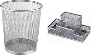 Kit Lixeira Metal Aramado Prata + Organizador de Mesa Prata
