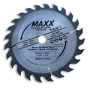 Disco Lâmina de Serra Circular 24 Dentes - 7.1/4" (185mm) x 20mm (furo)