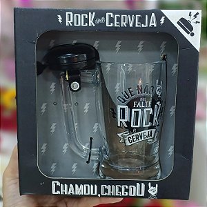 Caneca Campainha "Que não nos falte rock e cerveja" Vidro 340 ml