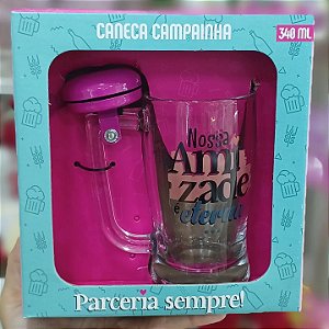 Caneca Campainha "Nossa amizade é eterna" Vidro 340 ml