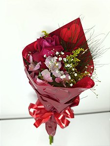 Buquê de 1 (Uma) Rosa Vermelha com Astromélias – Premium - Cód: 3529507