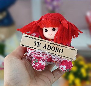 Boneca de Pano Vermelho "Te Adoro" 10 cm de Pelúcia