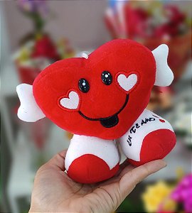 Coração com Mão e Pé "Eu Te Amo" 15 cm de Pelúcia