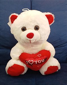 Urso Branco com um Coração "I Love You" 25 cm de Pelúcia