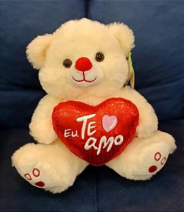 Urso Amarelo com um Coração "Eu Te Amo" 25 cm de Pelúcia