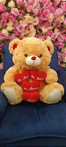 Urso Amarelo com Quatro Corações 50 cm de Pelúcia