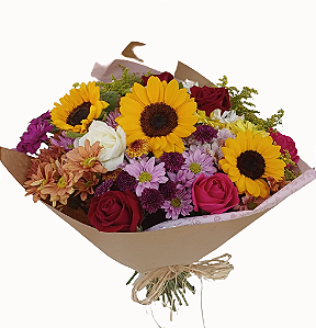 Buquê Misto de Flores - Rosas, Girassóis e Flores do Campo