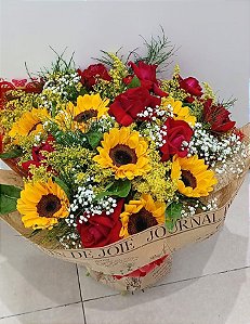 Buquê Tradicional de Rosas e Girassóis