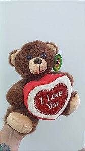 Urso Caco Marrom Presente Coração "I LOVE YOU" 21 cm de Pelúcia 88H-24103-20