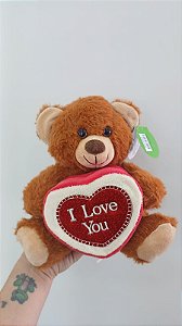 Urso Caco Caramelo Presente Coração "I LOVE YOU" 21 cm de Pelúcia 88H-24103-20