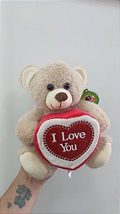 Urso Caco Bege Presente Coração "I LOVE YOU" 21 cm de Pelúcia 88H-24103-20