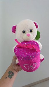 Urso Caco Rosa Claro Presente Redondo Brilho "I LOVE YOU" 21 cm de Pelúcia 88H-24104-20