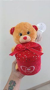 Urso Caco Caramelo Presente Redondo Brilho "I LOVE YOU" 21 cm de Pelúcia 88H-24104-20
