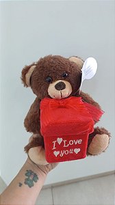 Urso Caco Marrom Presente Quadrado "I LOVE YOU" 19 cm de Pelúcia 88H-24101-20