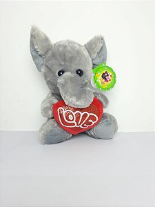 Elefante Símbolo do Amor Cinza com coração LOVE 19 cm de Pelucia H-100-72