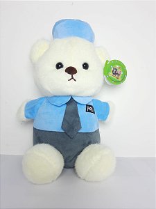 Urso Policial Protetor Branco/Azul 25 cm de Pelucia 66-6956-25