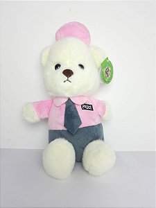 Urso Policial Protetor Branco/Rosa 25 cm de Pelucia 66-6956-25
