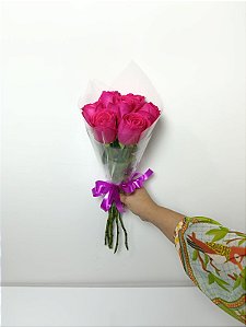 Buquê de 7 (Sete) Rosas Pink Beleza Natural