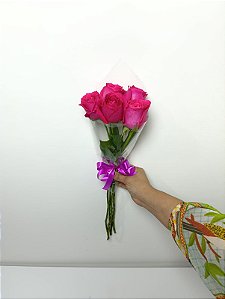 Buquê de 5 (Cinco) Rosas Pink Beleza Natural