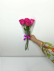 Buquê de 4 (Quatro) Rosas Pink Beleza Natural