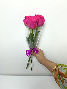 Buquê de 3 (Três) Rosas Pink Beleza Natural