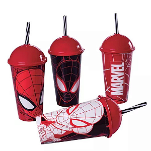 Copo Shake Homem-Aranha 500ml com Canudo Sortido Plasútil - Estilo e Diversão em Cada Gole