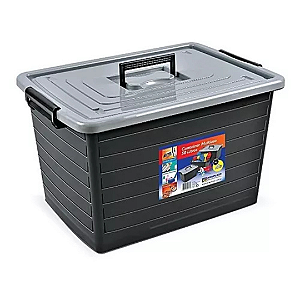 Caixa Organizadora Grande com Tampa e Trava 50L Preta - Resistente e Prática