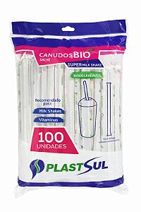 Canudo Bio Milk Shake 10x210mm Sachê c/ 100un Plastsul