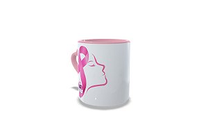 CANECA BRANCA III - ALÇA DE CORAÇÃO E INTERIOR ROSA - ONG EVA