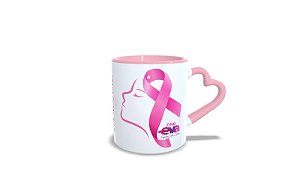 CANECA BRANCA III - ALÇA DE CORAÇÃO E INTERIOR ROSA - ONG EVA - Mensagem