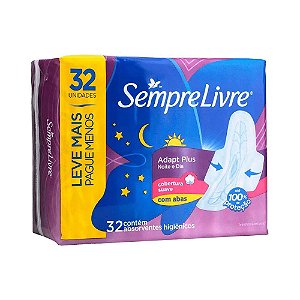 Absorvente Sempre Livre Adapt Plus Noite e Dia Suave com Abas 32 Unidades Leve Mais Pague Menos