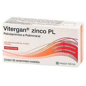Suplemento Vitamínico e Mineral Vitergan Zinco PL 30 Comprimidos