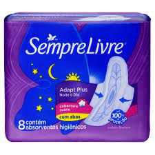 Absorvente Sempre Livre Adapt Plus Noite e Dia Suave com Abas 8 Unidades