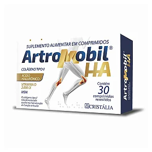 Artromobil HA Colágeno Tipo II + Ácido Hialurônico + Vitamina D 2.000 UI + MSM 30 comprimidos revestidos.