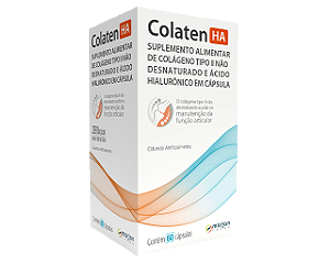 Colaten HA Colágeno Tipo II não desnaturado + Ácido Hialurônico 60 cápsulas.
