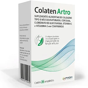 Colaten Artro Glucosamina + Colágeno Tipo II + Curcumina + Vitaminas C e E 30 comprimidos.