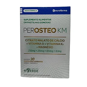 PEROSTEO KM Citrato Malato de Cálcio 250mg + Vitamina D 25mcg + Vitamina K2 65mcg + Magnésio 63mg 30 pastilhas gomosas.