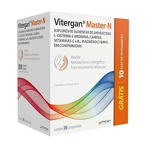 Vitergan Master N L Cisteína, Arginina, Cafeína, Vitaminas C e B6, Magnésio e Ferro 70 comprimidos