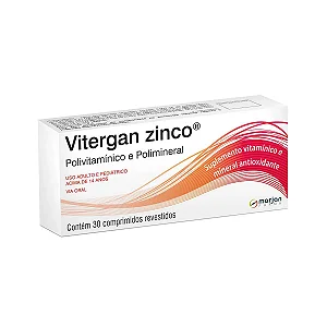 Vitergan Zinco 15mg Zinco Polivitamínico e Polimineral Antioxidante 30 comprimidos revestidos
