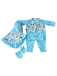 saida maternidade menino azul bebe safari roupa bebe recém nascido
