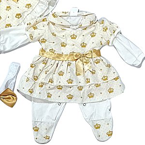 saida maternidade menina bege e dourado roupa bebe recém nascido