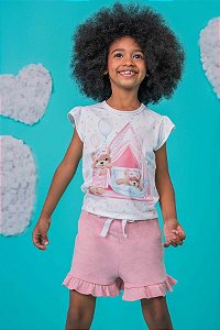 Conjunto de Pijama de Blusa em Malha Comfy e Shorts em Malha Confort  Kukiê
