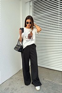 CALÇA PANTALONA RISCA DE GIZ PRETA