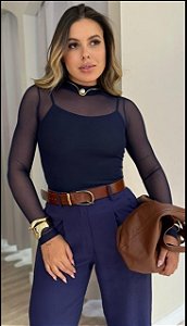 BLUSA TULE MANGA LONGA MARINHO