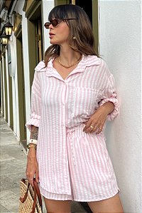 SHORT LETICIA LISTRADO ROSA CANDY